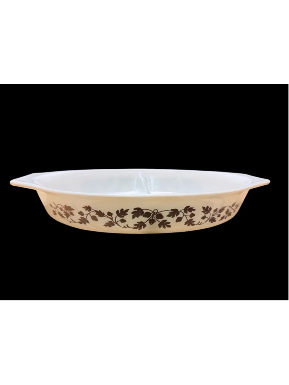 Vintage Pyrex Divided Casserole Dish with Lid | Brown Floral Pyrex Bakeware | Mi